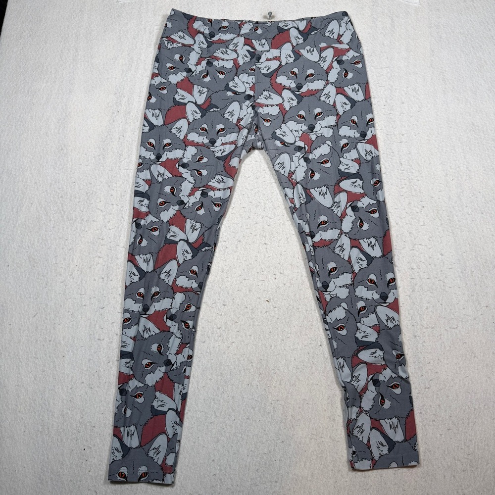 LuLaRoe Tall & Curvy Wolf Print Leggings Grey Orange Eyes TC Animal Graphic